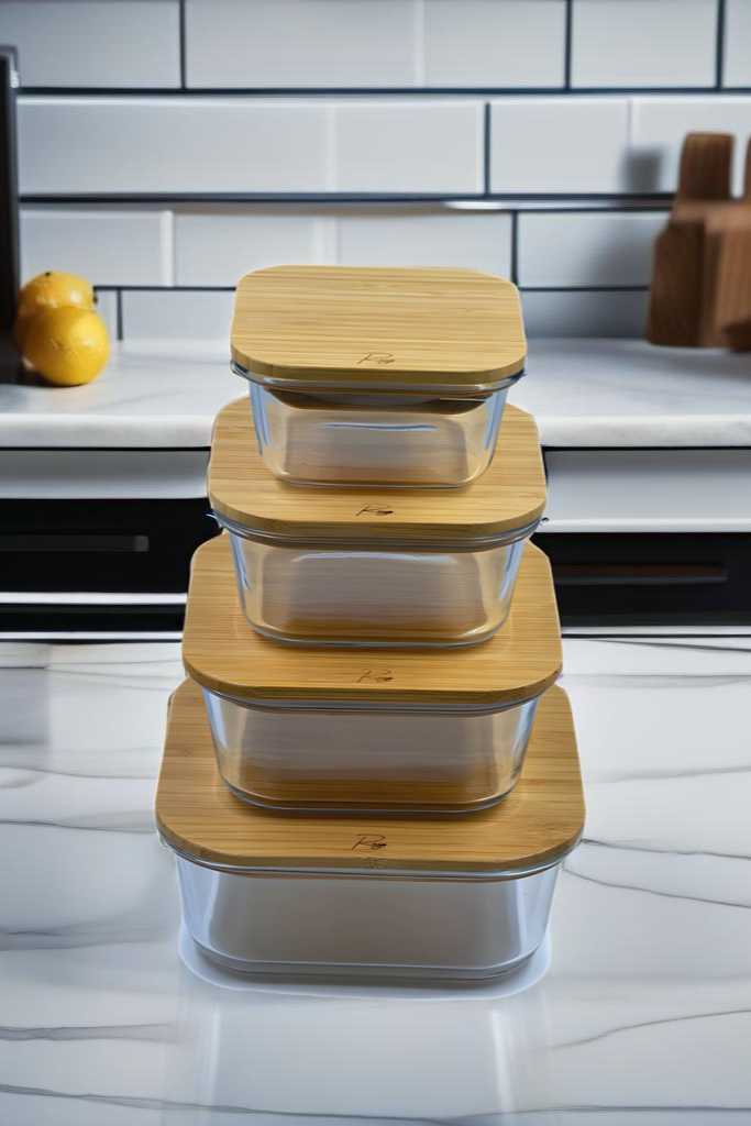 Square Glass Food Containers - 4Pcs